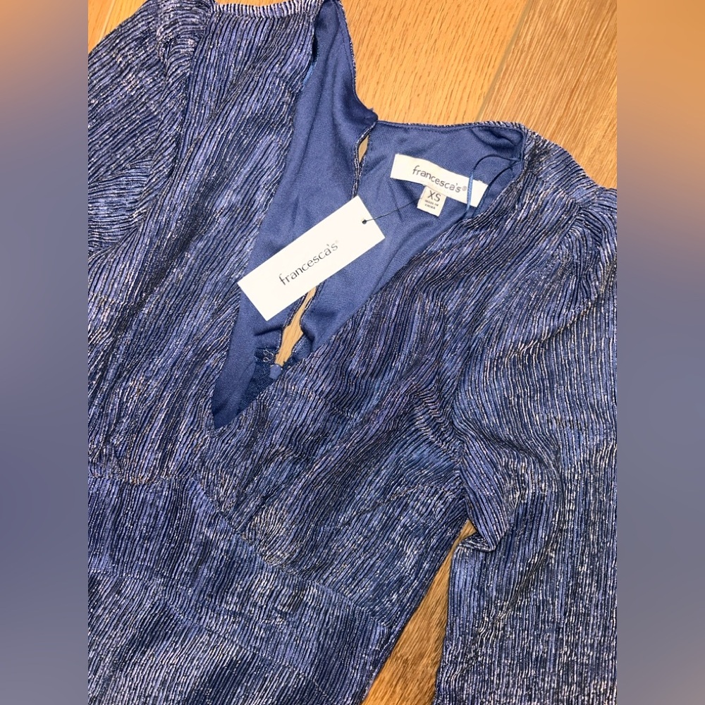 Francesca's Collections Metallic Navy Blue Jumpsuit NWT